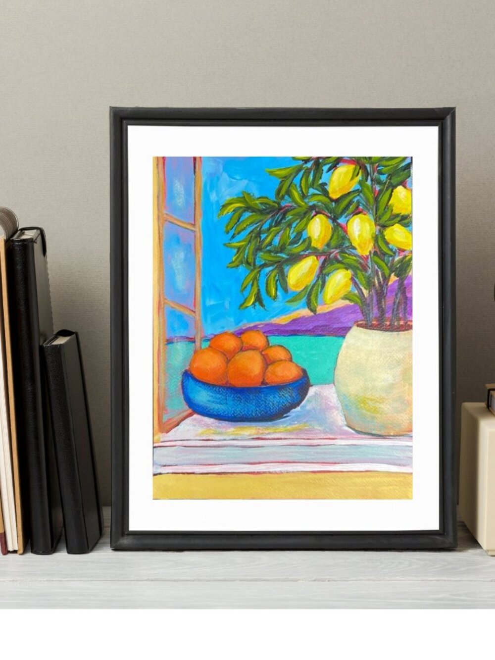 Original Art Work Vibrant Fruit In Window Painting Still Life